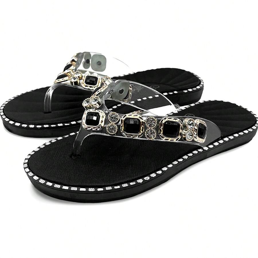 Shendy Vendy Elegant Sandal With Shiny Crystals Rhinestones - Black - View 1