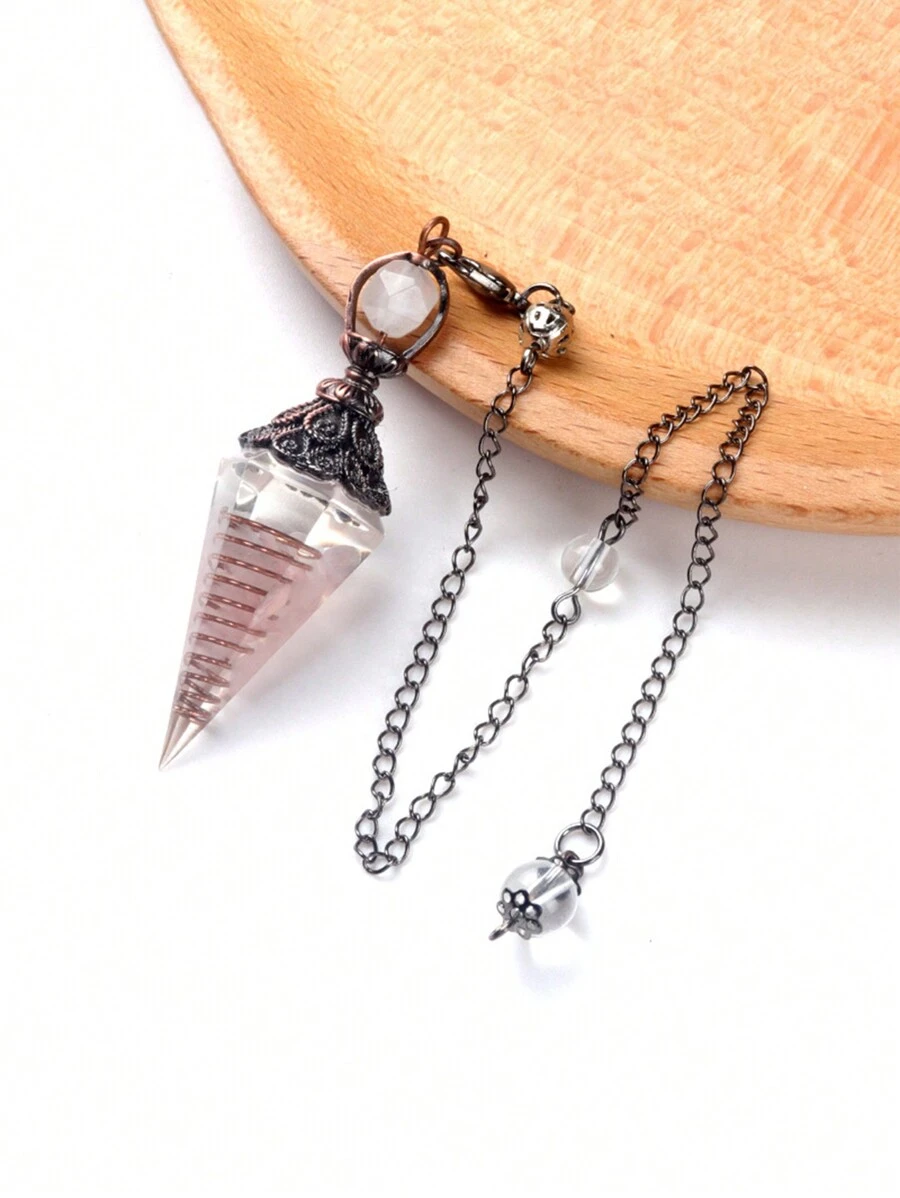 1pc 7 Chakra Healing Crystal Pendulum Dowsing Divination Quartz Natural Stone Antique Style Spiritual Pendulum Pendant Accessory - Pink - View 1