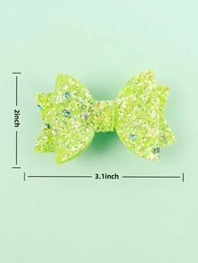 2pcs Green Glitter Bow Hair Clip For Kids, Hair Accessories - Green - View 5