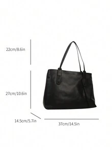 跨境高端复古大容量女包新款时尚单肩包通勤包手提包 - 黑色 - 查看 7