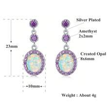 白色火蛋白、晶垂墜耳環,18k白金鍍金寶石珠寶,女性用 7/8 吋 - 紫丁香色 - 查看 3