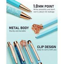 8 Pieces Ballpoint Pen Set Metal Crystal Diamond Pen Glitter Pen For Journaling Black & Blue Ink Pretty Cute Writing Pens Fancy Pens Gifts For Women Office Home Suitable For Pupils, Students, Colleges - 藍色 - 查看 5