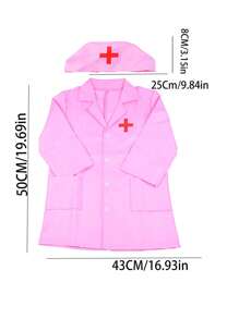 4pcs Doctor Role Play Costume Set In Pink(Long Sleeve Nurse Uniform+Stethoscope+Injection Syringe+Blood Pressure Monitor), Toys For Little Girls Age 3-6 - Pink - View 2
