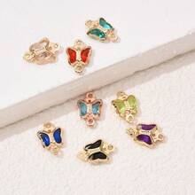 10 Peças Pingente de Cristal de Vidro Borboleta Dourada com Borda de Cobre, Peça Conector de Alça Dupla para Brincos, Colares, Pulseiras - Multicolorido - Visão 4