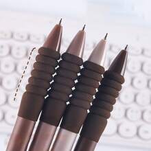 4pcs Coffee Color Press Pen Highly Attractive Gel Pen Soft Sponge Pen Simple Signature Pen For Students,Quick-Dry 0.5mm Pen Tip - Black - View 1
