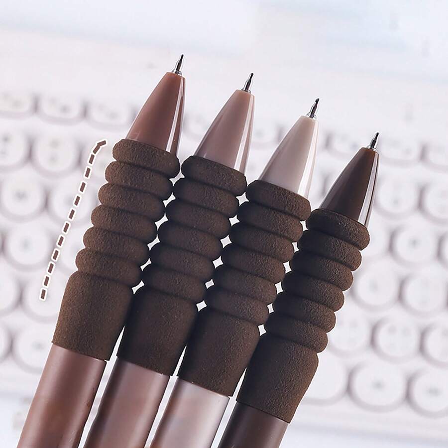 4pcs Coffee Color Press Pen Highly Attractive Gel Pen Soft Sponge Pen Simple Signature Pen For Students,Quick-Dry 0.5mm Pen Tip - Black - View 1