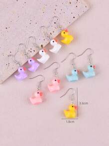5 Pairs Colorful Lovely Duck Design Dangle Earrings Set Cute Y2K Style Resin Jewelry Girlish Ear Ornaments Female Gift - Multicolor - View 3