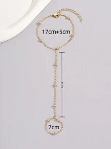 1pc Chic Chain & Pressed Pattern Detail Hand Chain Bracelet, Perfect For Daily Wear For Women - Gold - View 4