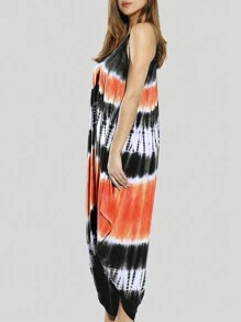 1 Pieza Mono Sin Manga Suelto Simple Con Colgante Impreso Para Mujeres, Adecuado Para Todas Las Estaciones, Para Casa Y Para Salir - Naranja - Ver 2