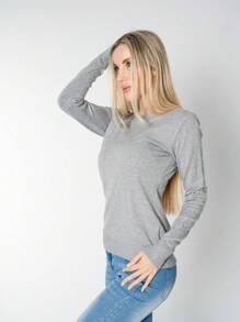 Plain Sweater With Flower Glitter - 灰色 - 查看 3