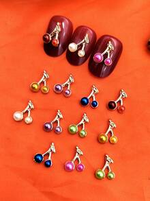 10入組可愛的三維合金金色和珍珠設計噴漆成櫻桃形指甲藝術裝飾品(隨機顏色發貨) - 彩色 - 查看 5