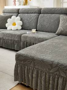 1 pieza Cubierta de sofá estilo floral 3D, Cubierta multifuncional con falda de volantes para sofá, Protector y decoración de estilo INS para sofá, amigable para mascotas, lavable a máquina, apto para sofás de 1/2/3/4 plazas y cubiertas de sofá en forma de L - Gris Oscuro - Ver 6
