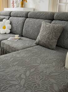 1 pieza Cubierta de sofá estilo floral 3D, Cubierta multifuncional con falda de volantes para sofá, Protector y decoración de estilo INS para sofá, amigable para mascotas, lavable a máquina, apto para sofás de 1/2/3/4 plazas y cubiertas de sofá en forma de L - Gris Oscuro - Ver 5