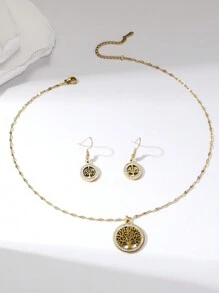 3pcs Exquisite Fashionable Creative Shiny Zirconia Life Tree Pendant Personalized Girls' Clavicle Necklace Jewelry Gift - Yellow Gold - View 3