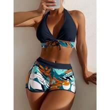 Traje de baño bikini para mujer, traje de baño dividido deportivo a juego de colores sexy para vacaciones en el extranjero europeo y americano