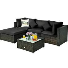 5 Pieces Outdoor Patio Rattan Furniture Set With Cushions