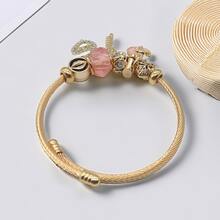 1 件女式合金精緻月亮鑰匙吊墜,時尚百搭不鏽鋼可調手鍊,適合日常配戴 - 粉色 - 查看 4