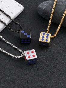 1件不鏽鋼金色骰子造型男士時尚設計吊墜項鍊，適合日常搭配或送禮 - 骰子 - 查看 1