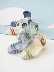 5 Pairs Of Cute Dinosaur Crocodile Fashionable And Versatile Daily Mid-Calf Socks For Boy And Girl