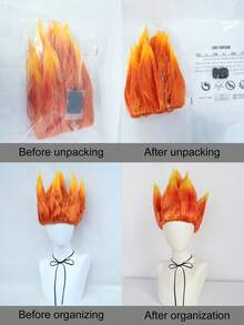 火焰服装假发、预造型愤怒火焰假发、短款渐变橙色至黄色假发、男女通用尖刺趣味角色扮演假发、短款精灵短发假发、优质合成高温纤维发丝，价格实惠时尚百搭假发、学校假期万圣节感恩节圣诞节派对服装配饰和 1 件假发帽 - 漸層 - 查看 7