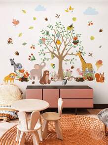 跨國大樹動物園裝飾壁紙房間臥室兒童房裝飾貼紙大象長頸鹿自黏貼紙 - 彩色 - 查看 6