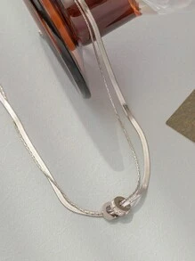 1pc Elegant & Fashionable Double-Layer Snake Bone Chain Necklace With Titanium Steel Circular Pendant Suitable For Women's Daily Wear - Ring - View 3