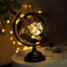 1pc Creative Led Earth Globe Shaped Lamp, Desktop Decoration Light With Rotating Function For Office, Bedroom, Living Room, Birthday Gift, Handmade Night Light - Black - View 2
