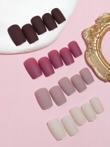VV MEI JIA ER 96片(混合4種顏色棕色/紫色/裸色/白色)轉印指甲禮物長方形全包裝假指甲,metten贈送假指甲作為女性和女孩的禮物,配有單色人造指甲套裝和1張膠帶和1支指甲文件 - 彩色 - 查看 4