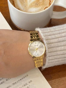 sottas New Ultra-Thin Gold Color Simple Style Ladies Watch, Korean Version Fashionable Casual Waterproof Quartz Wristwatch With Steel Strap - White - View 1