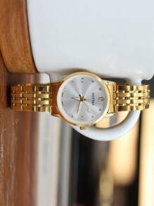 sottas New Ultra-Thin Gold Color Simple Style Ladies Watch, Korean Version Fashionable Casual Waterproof Quartz Wristwatch With Steel Strap - White - View 4