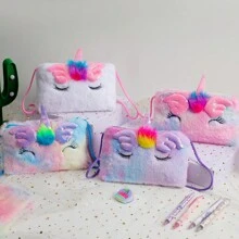 隨機1個女孩可愛亮片毛絨独角兽染色袋,卡通彩色包,斜挎包,女孩假日禮物 - 彩色 - 查看 1