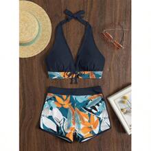 Traje de baño bikini para mujer, traje de baño dividido deportivo a juego de colores sexy para vacaciones en el extranjero europeo y americano