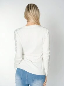Sueter Liso con Brillo Flores - Blanco - Ver 4