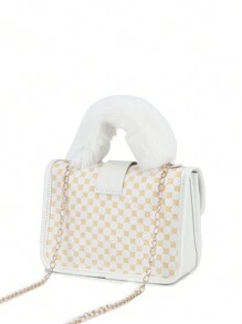 1 Peça Bolsa Plush Impressa Vintage Para Menina, Bolsa De Metal Fofa Com Alça Transversal, Bolsa Móvel Casual, Escolha Ideal Para Presentes