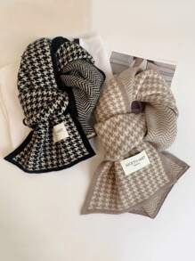 1pc Plaid Women's Scarf Winter New Double-Sided Student Cute Warm Thickened Knitted Scarf - Coffee Brown - View 1