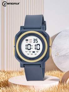 MINGRUI 2024 New Square Shape Couple Electronic Watch With Clock, Timer, 3atm Water Resistance, Night Light Function, Suitable For Kids And Students - Grey - View 1