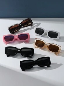 6 件装复古矩形框架组合太阳镜男女款塑料时尚经典装饰户外旅行海滩度假防紫外线眼镜 - 彩色 - 查看 2