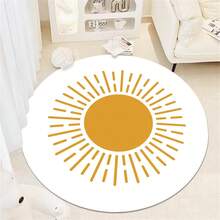 1pc Simple Line Drawing Round Carpet Imitation Knitted Living Room Bedroom Bedside Soft Anti-Slip Floor Mat Stain Resistant Suitable For All Seasons And Washable - White - View 2