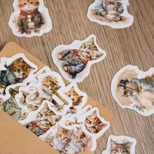 1box 46pcs Cute Cat Stickers For Decorating Bullet Journals, Scrapbooks, Diaries, Envelopes, And Sealing - Coffee Brown - View 2