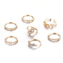Set de 7 anillos de dedo con letras del amor y strass dorado para mujeres, accesorios decorativos de estilo para el Día de San Valentín - Dorado - Ver 4