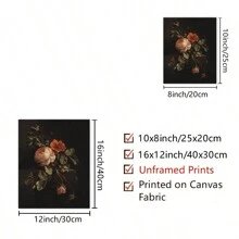 1 件喜怒無常的裝飾復古花卉牡丹油畫布海報,質樸古董牆壁裝飾美學室藝術印刷品,復古植物畫廊牆壁圖片裝飾,無框 - 黑色 - 查看 2