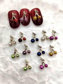 10入組可愛的三維合金金色和珍珠設計噴漆成櫻桃形指甲藝術裝飾品(隨機顏色發貨) - 彩色 - 查看 2