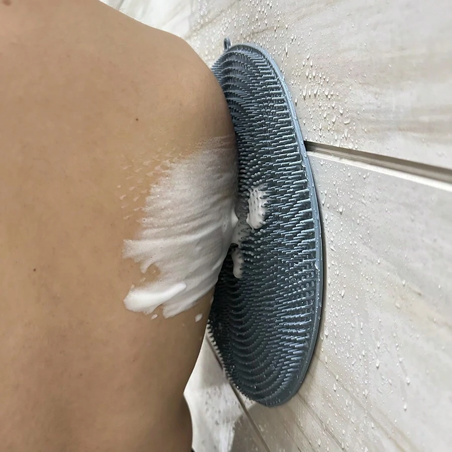 新款足部矽膠身體磨砂膏淋浴去角質矽膠身體刷皮膚磨砂膏沐浴刷海綿 - 灰色 - 查看 1