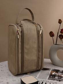 Bolsa de maquillaje multifuncional de PU impermeable de camel de gran capacidad con doble capa, bolsa de cosméticos portátil para viajes con asa, bolsa de almacenamiento para artículos de tocador, con divisores, bolsa de almacenamiento para brochas de maquillaje, bolsa de aseo para hombres, artículos escolares, artículos esenciales de viaje, bolsas de maquillaje, bolsas organizadoras de maquillaje, organizador de maquillaje, almacenamiento de maquillaje, artículos de regreso a la escuela, suministros de vacaciones de invierno 2024