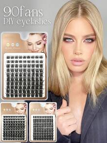 aHoneya 90扇蟲群睫毛預製捲翘卷量打底接長根混合長度diy假睫毛大盒裝經濟實惠式自然捲 9-15mm - D - 查看 1