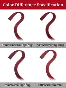 10片彩色夹式接发，20英寸直发合成假发，适用于万圣节装扮、圣诞节、派对、音乐节、新年礼物，女士（红色） - 酒紅色 - 查看 11