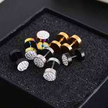 1pc Stainless Steel Ear Stud With Ceramic & Rhinestone Detail, Punk Style Vogue Titanium Steel Vaccum Plated Unisex Earring - Clay Diamond Stainless Steel Stud Earrings - View 10