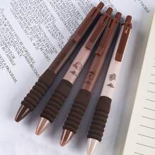 4pcs Coffee Color Press Pen Highly Attractive Gel Pen Soft Sponge Pen Simple Signature Pen For Students,Quick-Dry 0.5mm Pen Tip - Black - View 2