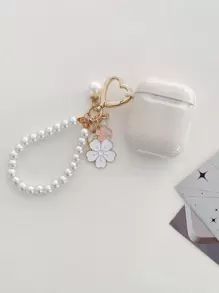 1pc Floral Decor Cute Small White Flower & Letter Pearl Earphone Case Compatible With IPhone 1/2/Pro - Beige - View 3