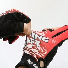 1對紅色釣魚手套,自行車手套戶外防曬透氣三指割線涼感聚酯纖維飛釣手套,字母圖案 - 紅色 - 查看 4